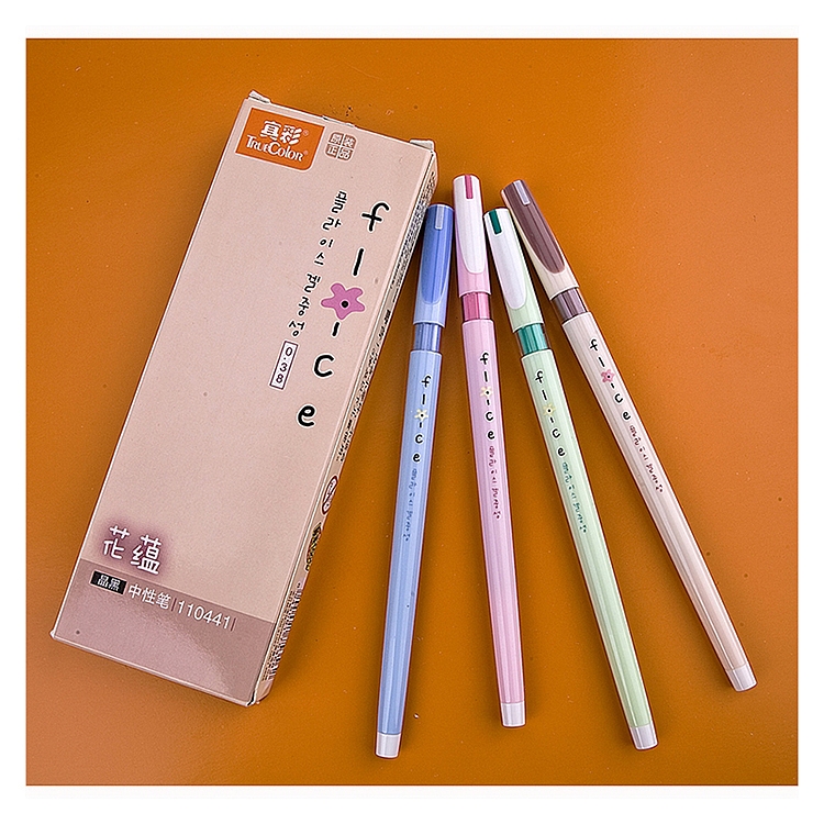 真彩110441花蕴中性笔 水笔晶蓝12支/盒(盒)